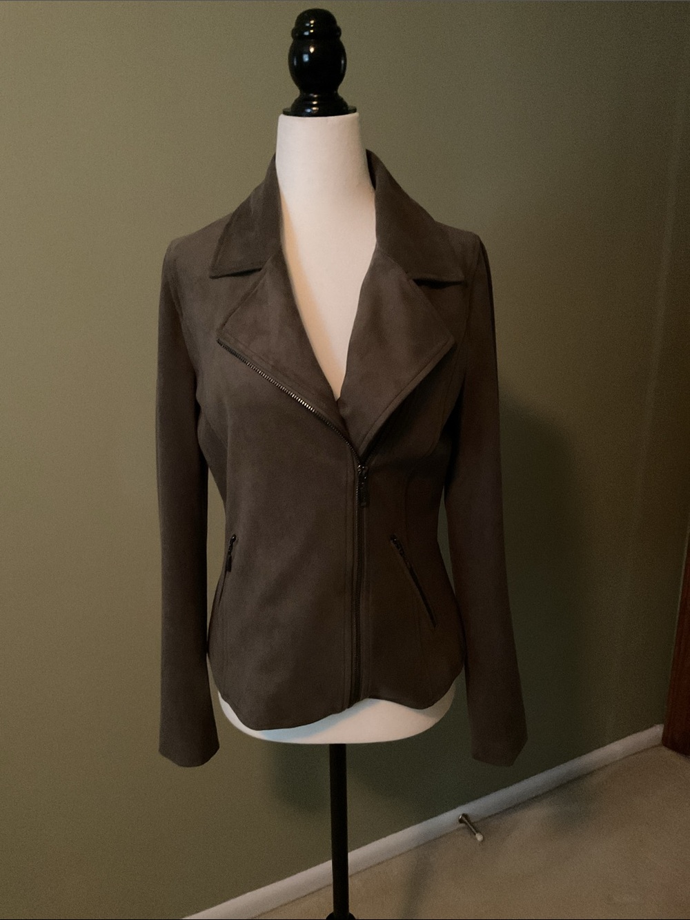 Olsen Olive Green Moto Zip Jacket Women’s Size 6 Fully Lined Style